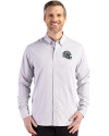 Las Vegas Raiders NFL Helmet Cutter & Buck Skyline Epic Confidence Recycled Gingham Mens Big & Tall Long Sleeve Dress Shirt Concrete/White Front Thumbnail Image
