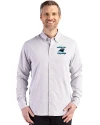 Carolina Panthers Historic Cutter & Buck Skyline Epic Confidence Recycled Gingham Mens Big & Tall Long Sleeve Dress Shirt Concrete/White Front Thumbnail Image