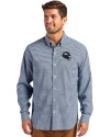 Denver Broncos NFL Helmet Cutter & Buck Skyline Epic Confidence Recycled Gingham Mens Big & Tall Long Sleeve Dress Shirt Pale Blue/Navy Blue Front Thumbnail Image