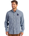 Minnesota Vikings Americana Cutter & Buck Skyline Epic Confidence Recycled Gingham Mens Big & Tall Long Sleeve Dress Shirt Pale Blue/Navy Blue Front Thumbnail Image