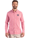 New York Giants Americana Cutter & Buck Skyline Recycled Gingham Mens Big & Tall Long Sleeve Button Down  Dress Shirt Red/White Front Thumbnail Image