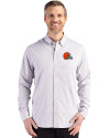 Cleveland Browns Cutter & Buck Skyline Epic Confidence Recycled Gingham Mens Big & Tall Long Sleeve Dress Shirt Concrete/White Front Thumbnail Image