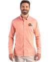 Cleveland Browns Cutter & Buck Skyline Recycled Gingham Mens Big & Tall Long Sleeve Button Down  Dress Shirt College Orange/White Front Thumbnail Image