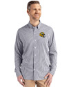 Green Bay Packers NFL Helmet Cutter & Buck Skyline Epic Confidence Recycled Gingham Mens Big & Tall Long Sleeve Dress Shirt Black/White Front Thumbnail Image