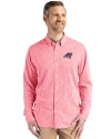 Carolina Panthers Americana Cutter & Buck Skyline Epic Confidence Recycled Gingham Mens Big & Tall Long Sleeve Dress Shirt Red/White Front Thumbnail Image