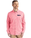 Pittsburgh Steelers Americana Cutter & Buck Skyline Epic Confidence Recycled Gingham Mens Big & Tall Long Sleeve Dress Shirt Red/White Front Thumbnail Image