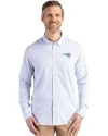 New England Patriots Mono Cutter & Buck Skyline Epic Confidence Recycled Pinstripe Mens Big & Tall Long Sleeve Dress Shirt Pale Blue/White Front Thumbnail Image