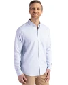  Las Vegas Raiders Mono Cutter & Buck Skyline Epic Confidence Recycled Pinstripe Mens Big & Tall Long Sleeve Dress Shirt Pale Blue/White Side Thumbnail Image