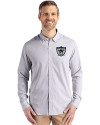 Las Vegas Raiders Historic Cutter & Buck Skyline Epic Confidence Recycled Pinstripe Mens Big & Tall Long Sleeve Dress Shirt Elemental Grey/White Front Thumbnail Image