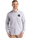 Seattle Seahawks NFL Helmet Cutter & Buck Skyline Epic Confidence Recycled Pinstripe Mens Big & Tall Long Sleeve Dress Shirt Elemental Grey/White Front Thumbnail Image