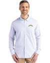 Los Angeles Chargers Cutter & Buck Skyline Epic Confidence Recycled Pinstripe Mens Big & Tall Long Sleeve Dress Shirt Pale Blue/White Front Thumbnail Image