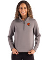Cleveland Browns Helmet Cutter & Buck Roam Epic Versatility Recycled Womens Quarter Zip Pullover Elemental Grey Front Thumbnail Image