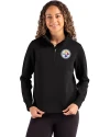 Pittsburgh Steelers Cutter & Buck Roam Epic Versatility Recycled Womens Quarter Zip Pullover Black Front Thumbnail Image