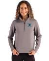 Carolina Panthers Historic Cutter & Buck Roam Epic Versatility Recycled Womens Quarter Zip Pullover Elemental Grey Front Thumbnail Image