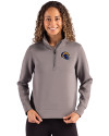 Los Angeles Rams NFL Helmet Cutter & Buck Roam Epic Versatility Recycled Womens Quarter Zip Pullover Elemental Grey Front Thumbnail Image