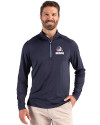 View image 1: Cleveland Browns Americana Cutter & Buck Coastline Recycled Double Peached Mens Quarter Zip Pullover Navy Blue Front
