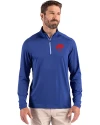 View image 13: Buffalo Bills Historic Cutter & Buck Coastline Recycled Double Peached Mens Quarter Zip Pullover Tour Blue Front