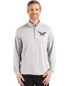 Philadelphia Eagles Historic -  Cutter & Buck Coastline Recycled Double Peached Mens Quarter Zip Pullover CONCRETE Front Thumbnail Image
