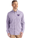 Washington Huskies Cutter & Buck Skyline Epic Confidence Recycled Gingham Mens Big & Tall Long Sleeve Dress Shirt College Purple/White Front Thumbnail Image