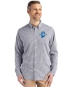Indiana State Sycamores Cutter & Buck Skyline Epic Confidence Recycled Gingham Mens Big & Tall Long Sleeve Dress Shirt Black/White Front Thumbnail Image