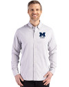 Michigan Wolverines Alumni Cutter & Buck Skyline Epic Confidence Recycled Gingham Mens Big & Tall Long Sleeve Dress Shirt Concrete/White Front Thumbnail Image
