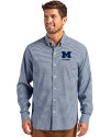 Michigan Wolverines Alumni Cutter & Buck Skyline Epic Confidence Recycled Gingham Mens Big & Tall Long Sleeve Dress Shirt Pale Blue/Navy Blue Front Thumbnail Image