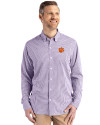 Clemson Tigers Cutter & Buck Skyline Epic Confidence Recycled Gingham Mens Big & Tall Long Sleeve Dress Shirt College Purple/White Front Thumbnail Image