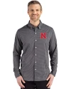 Nebraska Cornhuskers Cutter & Buck Skyline Epic Confidence Recycled Gingham Mens Big & Tall Long Sleeve Dress Shirt Black/Elemental Grey Front Thumbnail Image