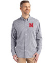Nebraska Cornhuskers Cutter & Buck Skyline Epic Confidence Recycled Gingham Mens Big & Tall Long Sleeve Dress Shirt Black/White Front Thumbnail Image