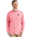 Miami University RedHawks - Cutter & Buck Skyline Epic Confidence Recycled Gingham Mens Big & Tall Long Sleeve Dress Shirt Red/White Front Thumbnail Image