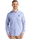 Emory Eagles Cutter & Buck Skyline Epic Confidence Recycled Pinstripe Mens Big & Tall Long Sleeve Dress Shirt Tour Blue/White Front Thumbnail Image