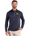 Michigan Wolverines Cutter & Buck Coastline Epic Comfort Recycled Mens Quarter Zip Navy Blue Front Thumbnail Image