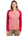 Alabama Crimson Tide Cutter & Buck Forge Tonal Stripe Stretch Half Zip Womens Top Cardinal Red Front Thumbnail Image