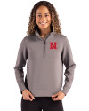 Nebraska Cornhuskers Cutter & Buck Roam Epic Versatility Recycled Womens Quarter Zip Pullover Elemental Grey Front Thumbnail Image