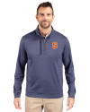 View image 4: Syracuse Orange Cutter & Buck Stealth Heathered Mens Quarter Zip Liberty Navy Front