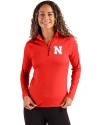 View image 10: Nebraska Cornhuskers Cutter & Buck Coastline Recycled Double Peached Womens Quarter Zip Pullover Red Front