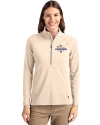 Los Angeles Dodgers 2025 National League Champions Cutter & Buck Adapt Eco Knit Stretch Recycled Womens Half Zip Pullover Wheat Front Thumbnail Image