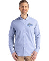 Toronto Blue Jays 2025 American League Champions Cutter & Buck Skyline Epic Confidence Recycled Pinstripe Mens Long Sleeve Dress Shirt Tour Blue/White Front Thumbnail Image