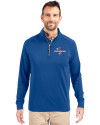 Toronto Blue Jays 2025 American League Champions Cutter & Buck Adapt Eco Knit Stretch Recycled Mens Big and Tall Quarter Zip Pullover Tour Blue Front Thumbnail Image