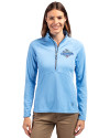 Toronto Blue Jays 2025 American League Champions Cutter & Buck Adapt Eco Knit Stretch Recycled Womens Half Zip Pullover Atlas Light Blue Front Thumbnail Image