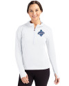 Los Angeles Dodgers 2025 World Series Champions Cutter & Buck Daybreak Eco Recycled Womens Half Zip Hoodie White Front Thumbnail Image