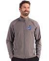 Los Angeles Dodgers 2025 World Series Champions Cutter & Buck Adapt Eco Knit Hybrid Recycled Mens Full Zip Jacket Elemental Grey Front Thumbnail Image