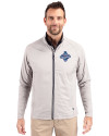 Los Angeles Dodgers 2025 World Series Champions Cutter & Buck Adapt Eco Knit Hybrid Recycled Mens Full Zip Jacket Polished Medium Gray Front Thumbnail Image