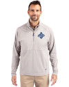 Los Angeles Dodgers 2025 World Series Champions Cutter & Buck Adapt Eco Knit Hybrid Recycled Mens Quarter Zip Polished Medium Gray Front Thumbnail Image