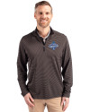 Los Angeles Dodgers 2025 World Series Champions Cutter & Buck Virtue Eco Pique Micro Stripe Recycled Mens Quarter Zip Black/Elemental Grey Front Thumbnail Image