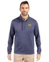 Michigan Wolverines Cutter & Buck Stealth Heathered Quarter Zip Mens Pullover Liberty Navy Front Thumbnail Image