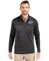 Los Angeles Dodgers 2025 World Series Champions Cutter & Buck Traverse Stretch Eco Stripe Quarter Zip Mens Pullover Black Front Thumbnail Image