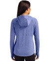 Seafair Cutter & Buck Adapt Knit Recycled Womens Heathered Hooded Pullover Tour Blue Heather Back Thumbnail Image