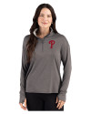 Philadelphia Phillies Cutter & Buck Forge Epic Confidence Recycled Womens Quarter Zip Dark Black Heather Front Thumbnail Image