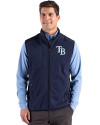 Tampa Bay Rays Cutter & Buck Hunts Point Epic Comfort Recycled Mens Fleece Vest Navy Blue Front Thumbnail Image